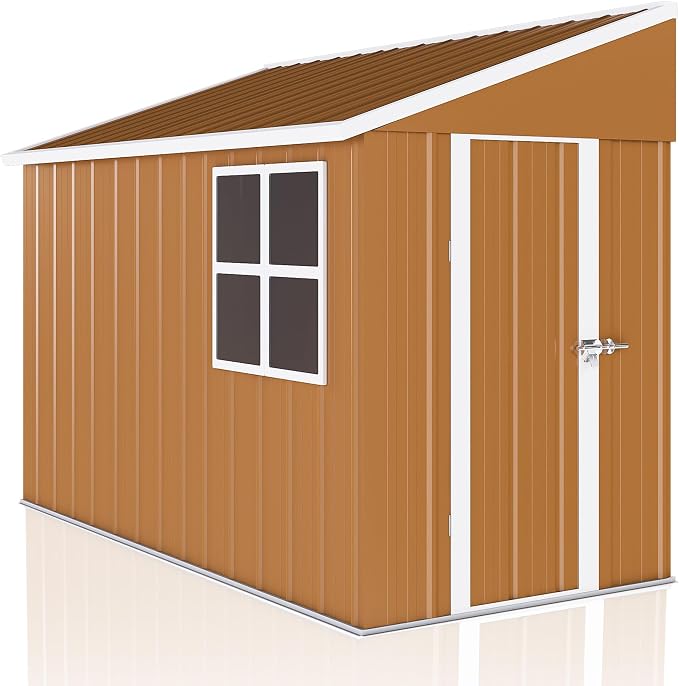 8 x 4 FT Outdoor Lean to Storage Shed, Metal Garden Tool Shed by Unknown