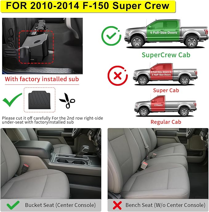 Floor Mats for Ford F-150 SuperCrew Cab 2010-2014, All-Weather Custom Fit - Image 2