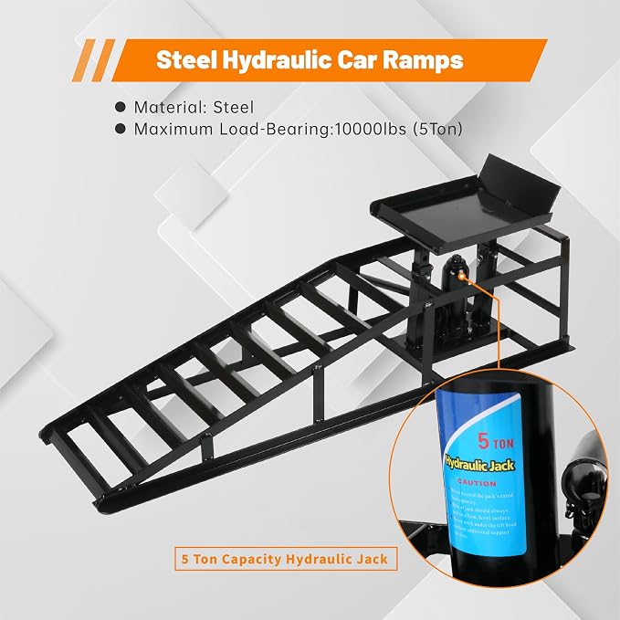 2 Pack Hydraulic Car Ramps 10, 000lbs/5T Capacity Low Profile Car Lift Service - Image 3