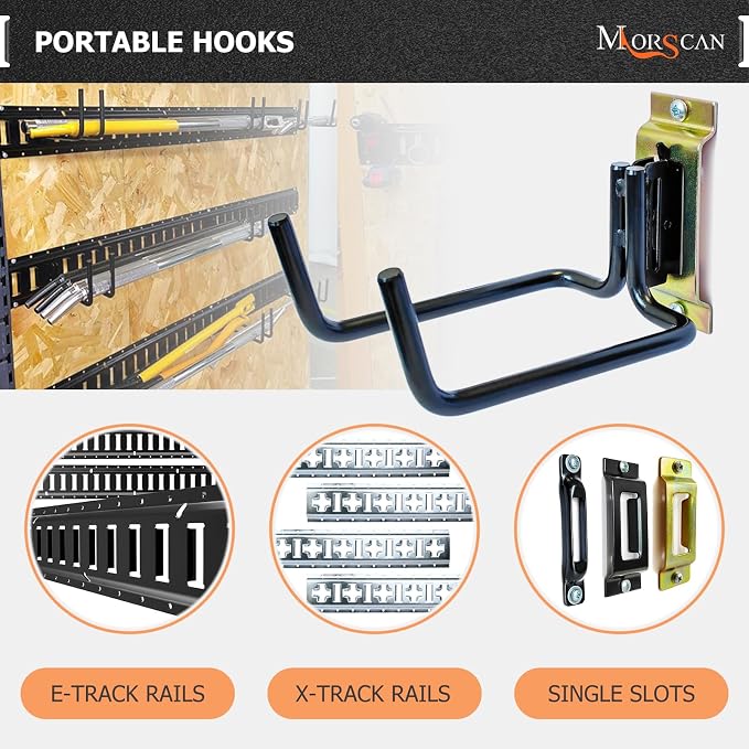 10 Pack E Track Double J Hooks, Heavy Duty Black Large Steel Shovel/Tool Hanger - Image 4