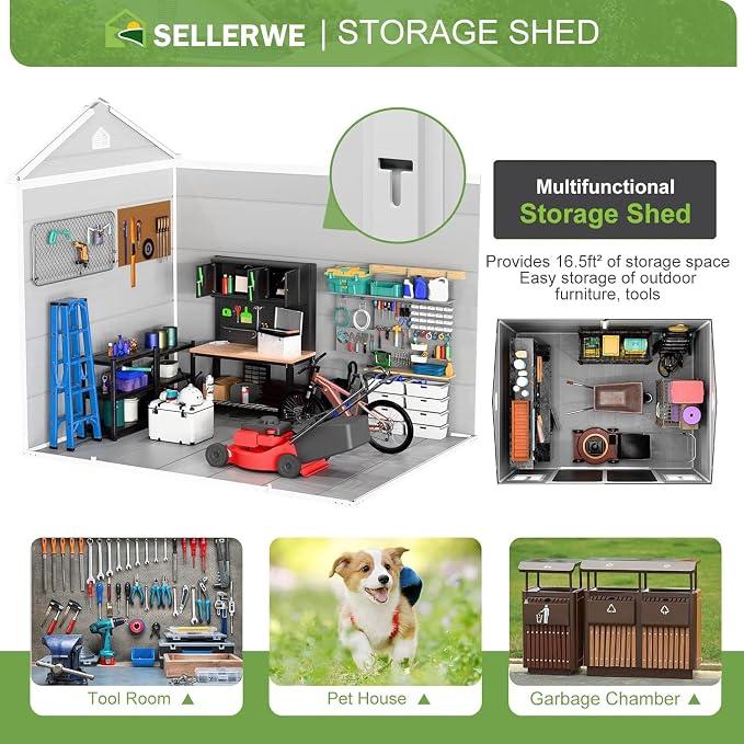 8x6x7 FT Resin Storage Shed, Waterproof Outdoor Shed w/Floor Included, 2 Windows - Image 6