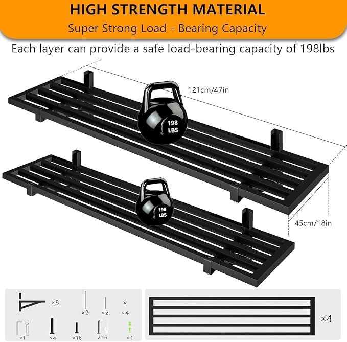 4-Pack 1.5x4ft Garage Shelving Wall Mounted, 1200lbs Load Capacity, Heavy Duty - Image 3