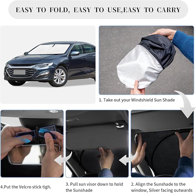 Sun Shade Sunshade for Chevrolet Malibu Windshield Cover, 4-Layer Front Window - Image 6