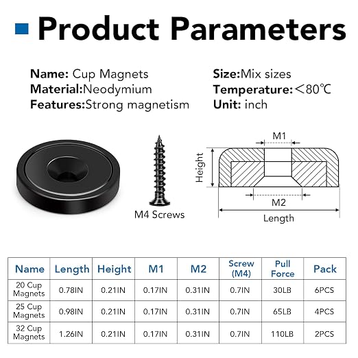 LOVIMAG Strong Neodymium Cup Magnets, 3 Sizes, Holding Tools - Image 2