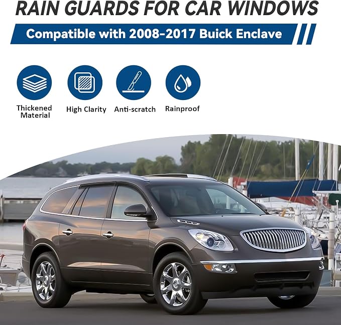 4pcs Front+Rear Smoke Tint Sun/Rain Guard Outside Mount Tape-On Vent Window - Image 2