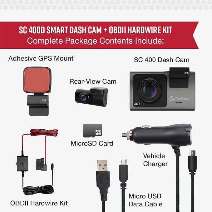 Cobra SC 400D Smart Dash Cam + Rear Cam and 2.5A OBDII Port to Micro-USB - Image 6