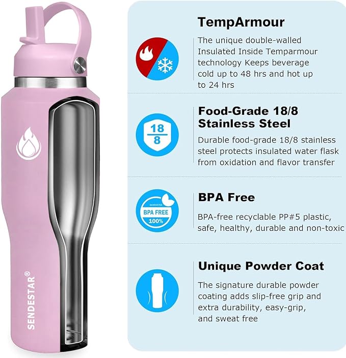 SENDESTAR SENDESTAR 40oz Stainless Steel Water Bottle, Double Wall Vacuum - Image 4