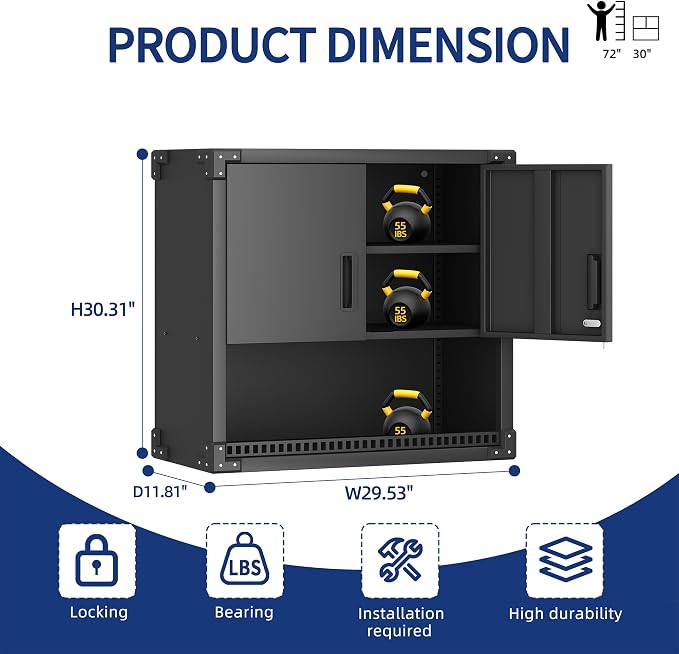 Metal Tool Cabinet, Garage Storage Cabinet System, Wall Cabinet & Locking - Image 3