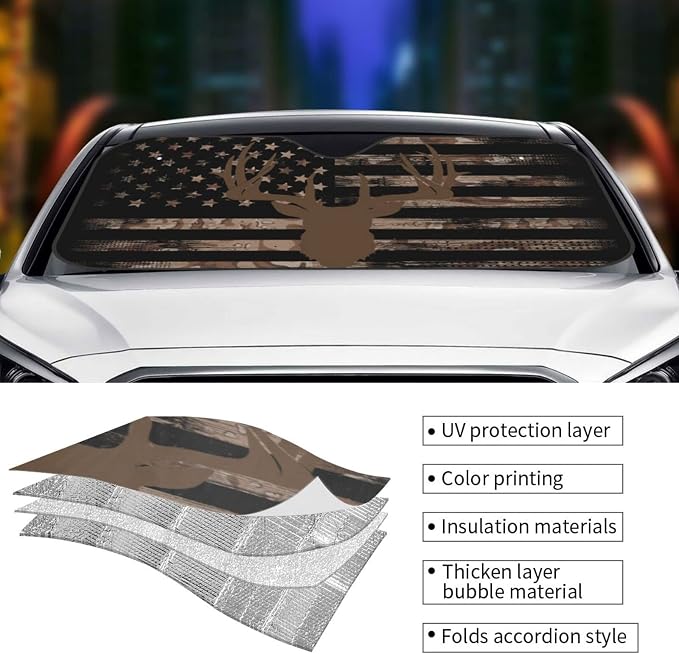 American Flag Camouflage Car Windshield Sunshade Front Window Sun Visor - Image 4