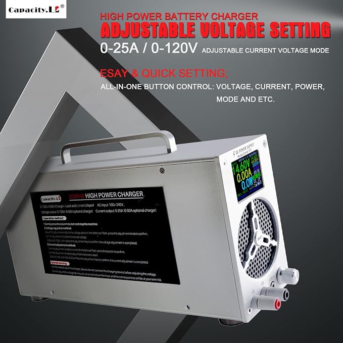 High Power Battery Charger, 0-120V Upgraded Design LifePO4 Battery Charger - Image 3