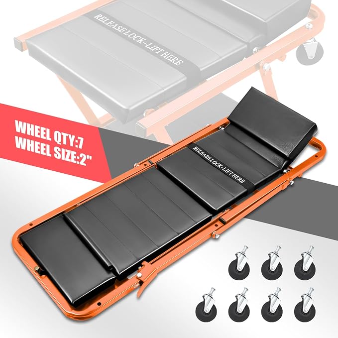 DNA MOTORING 48" 2 IN 1 Folding Rolling Garage Shop Creeper Roller Seat - Image 3