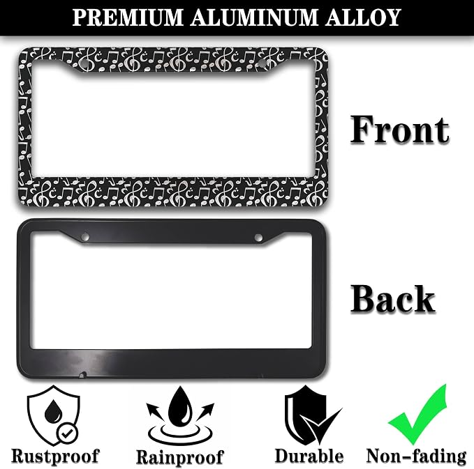 License Plate Cover for Car Black and White License Plate Frames Music Musical - Image 3