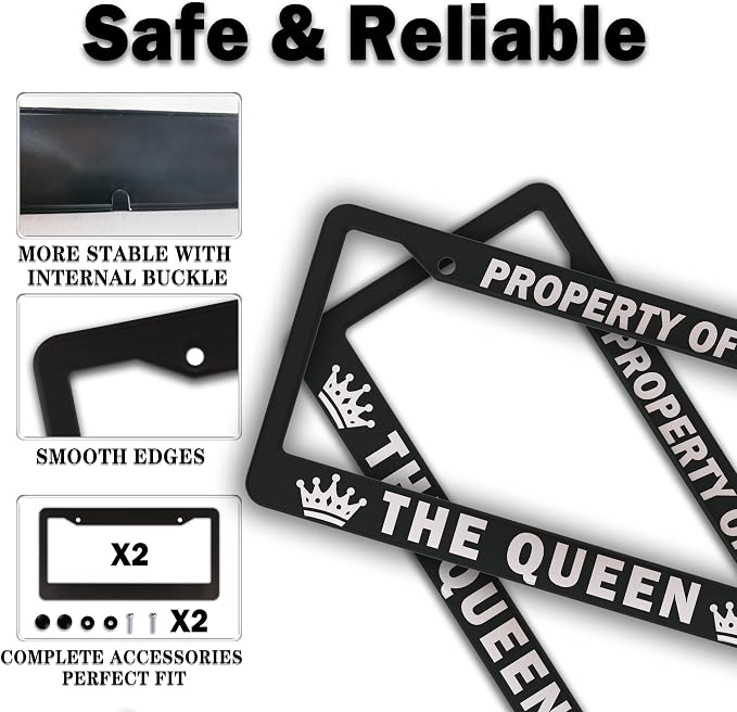 License Plate Frame Black and White License Plate Holder Property of The Queen - Image 4
