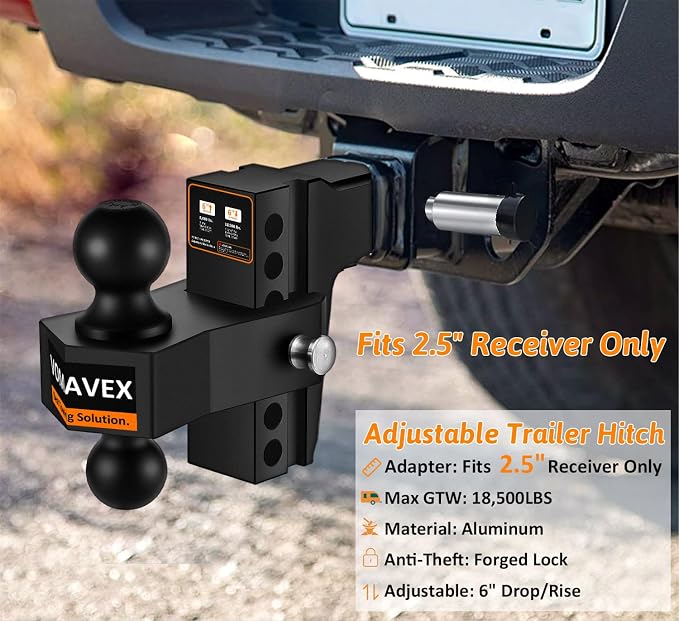 Adjustable Trailer Hitch-Drop Hitch Fits 2.5-Inch Receiver -6" Drop/Rise Tow - Image 2
