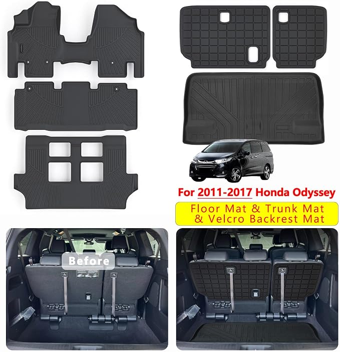 Floor Mats & Trunk Mats for 2011-2017 Honda Odyssey, TPE All Weather Protection - Image 2