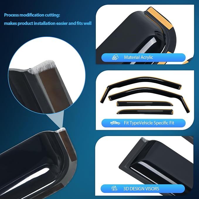 Nilight in Channel Rain Guards for Ram 1500 2009 2010 2011 2012 2013 2014 2015 - Image 2