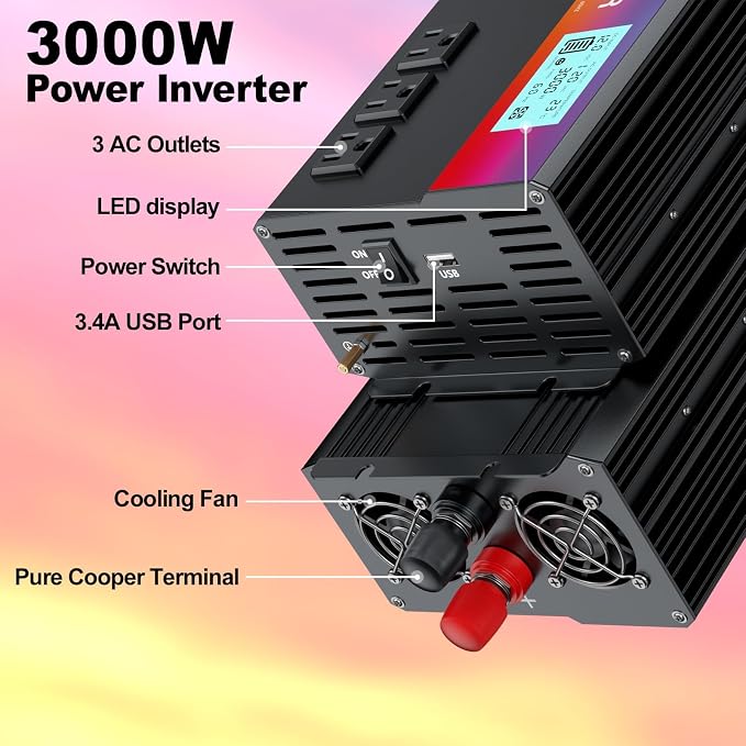 New Upgraded 3000 Watt Power Inverter, 12V DC to 110V/120V AC Converter - Image 4