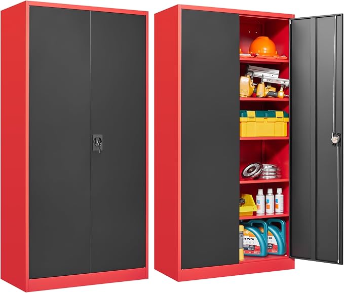 SISESOL Red Metal Storage Cabinet - Image 7