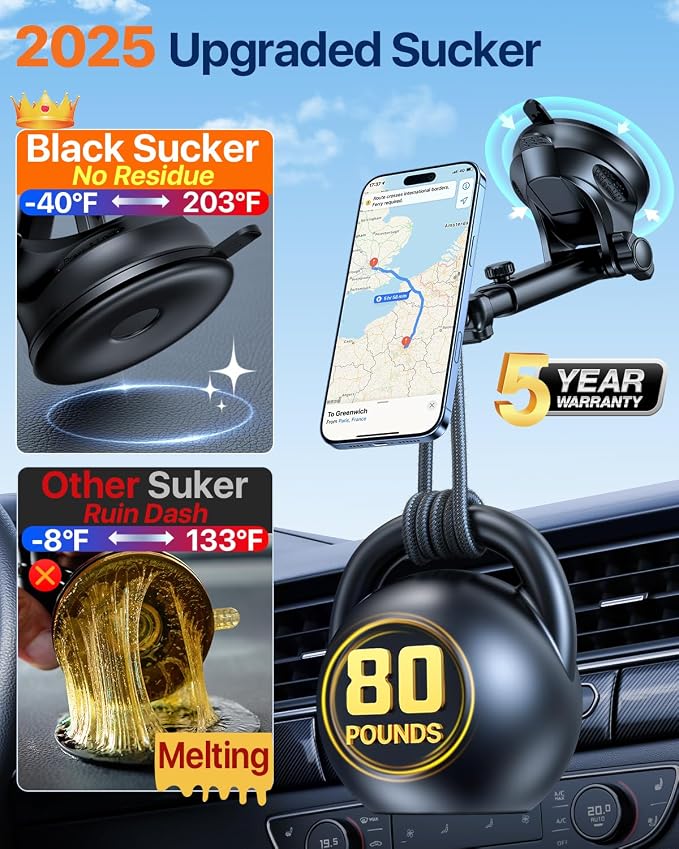 HTU for MagSafe Car Phone Mount Magnetic Phone Holder for Windshield Vent - Image 5