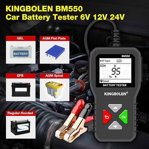 KINGBOLEN BM550 6V 12V 24V Car Battery Tester, 100-2000 CCA Voltage Tester - Image 2