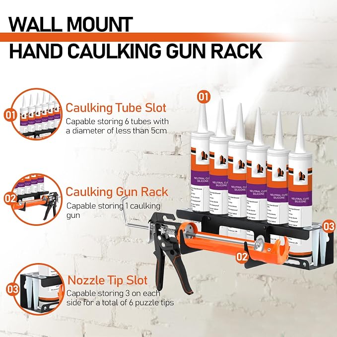 Siligun Caulking Gun Rack, Grease Gun Holder, Wall Mount Silicone Caulking Tools - Image 3