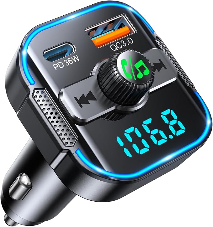 Bluetooth 5.3 Car Adapter【PD 36W+QC3.0 18W】, 2-in-1 FM Bluetooth Transmitter by RIWUSI