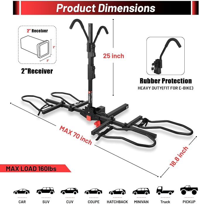 FORWODE Hitch Mount Bike Rack Fits 2 X 80 lbs Bicycle, Platform Bike Rack - Image 2