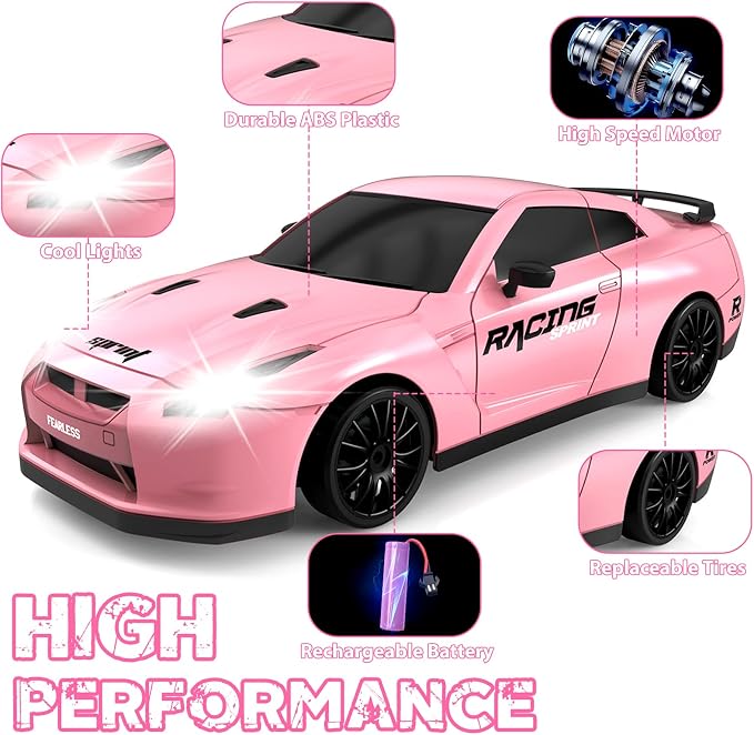 RC Drift Car, 1/24 Pink Remote Control Car - Image 3