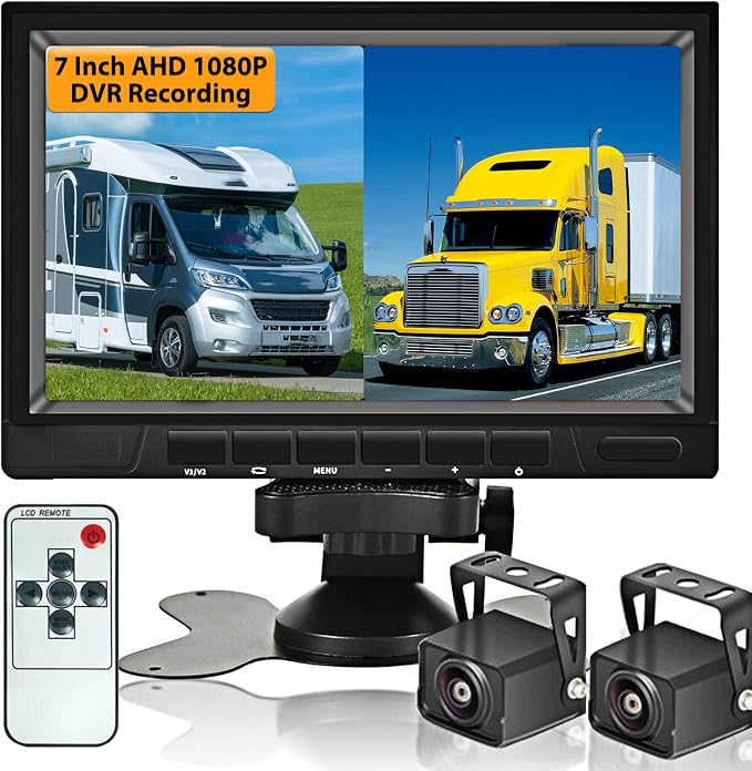 AHD Dual Backup Camera with 7'' 1080P DVR Monitor, Front and Rear View Camera by Hikity