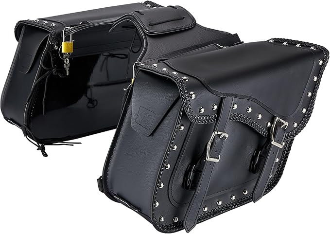 Dream Apparel Naked Cowhide Leather Motorcycle Saddle Bags Studded Throw Over by DreamApparel