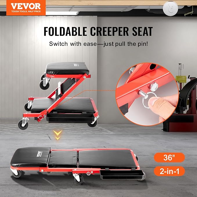 VEVOR Foldable Z Garage Creeper, 36 in, 300 lbs Load Capacity Rolling Folding - Image 2
