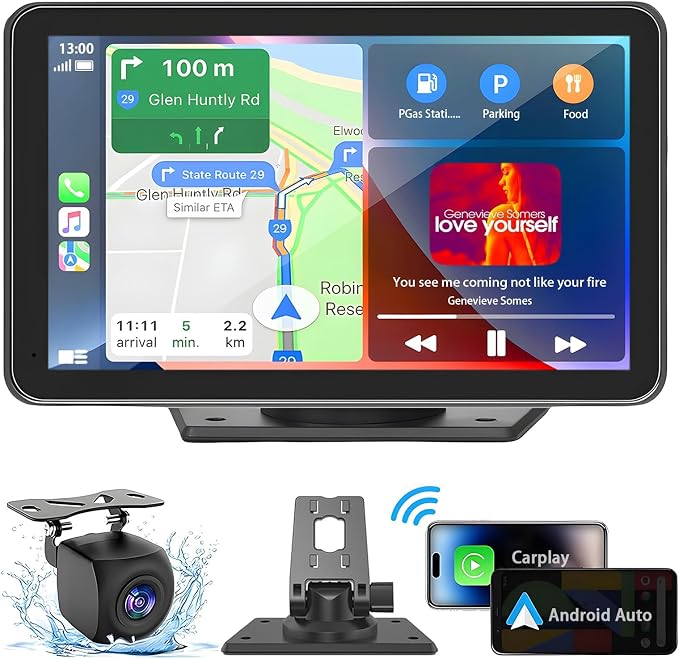 Portable Carplay Screen for Car, HD Backup Camera, GPS Navigation, Mirror Link by LANGDA