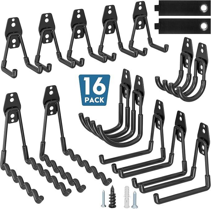 BONTEC 16 Pack Heavy Duty Garage Hooks, Steel Wall Mount by BONTEC