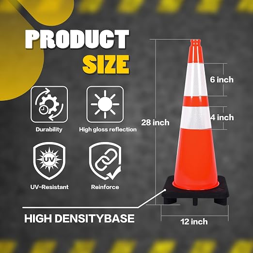 Traffic Cones 28 inch Orange 8 Pack Heavy Duty Safety Cones - Image 5