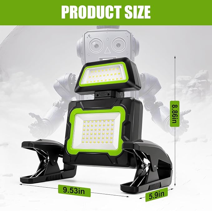 Rechargeable Work Light with Clamp, 3000 Lumen Magnetic Work Light Battery - Image 7