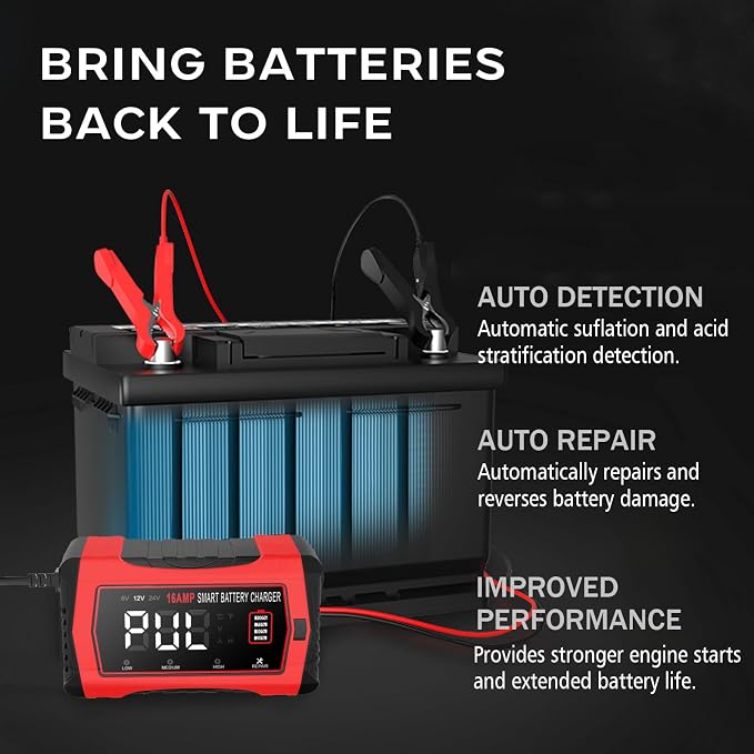 16-Amp 24V/12V/6V Portable Car Battery Charger, Smart LiFePO4 Lithium Lead-Acid - Image 6