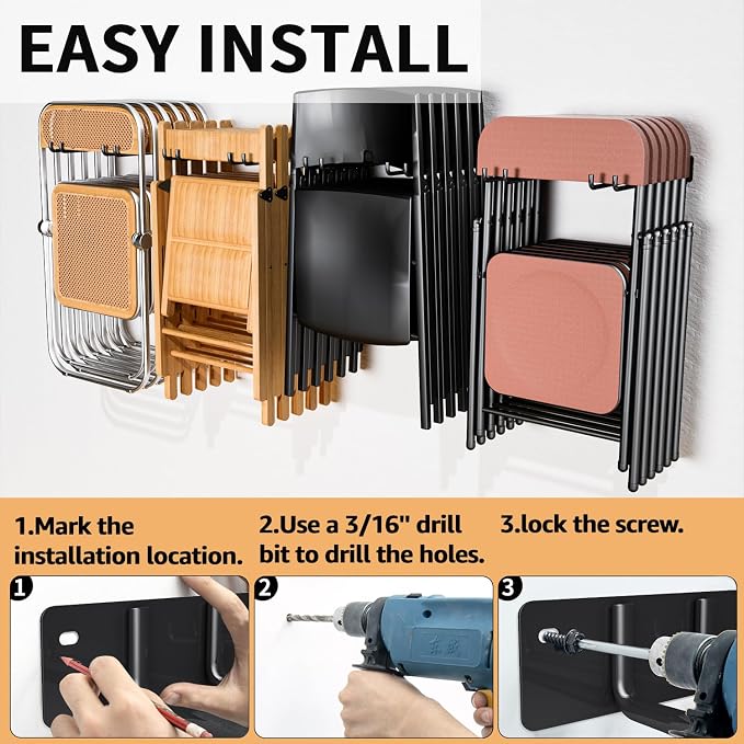 YYR Folding Chair Storage Rack, Garden Tool & Foldable Chairs Organizer Hangers - Image 6