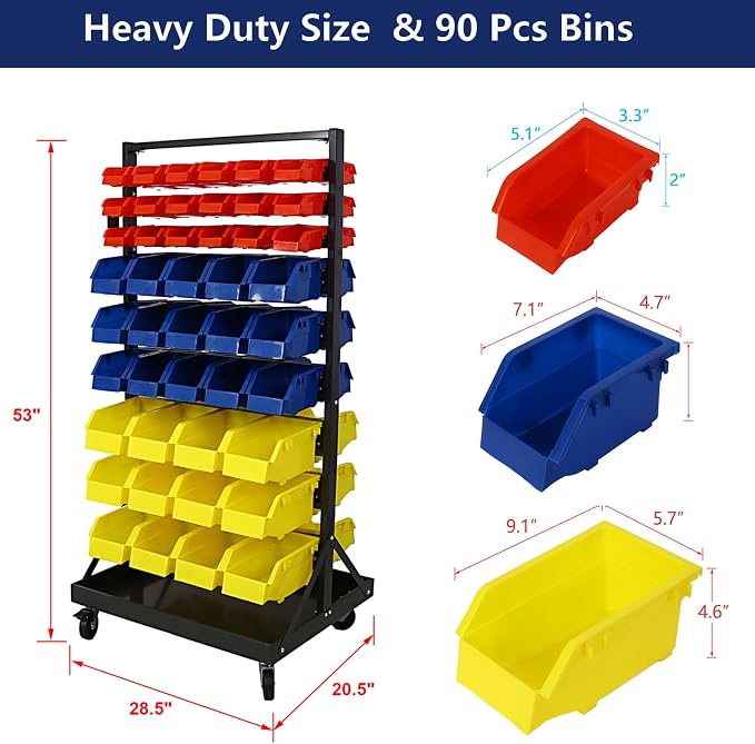 90 Parts Bin Rack Garage Storage Unit 9 Tiers System Steel Shelf - Image 2