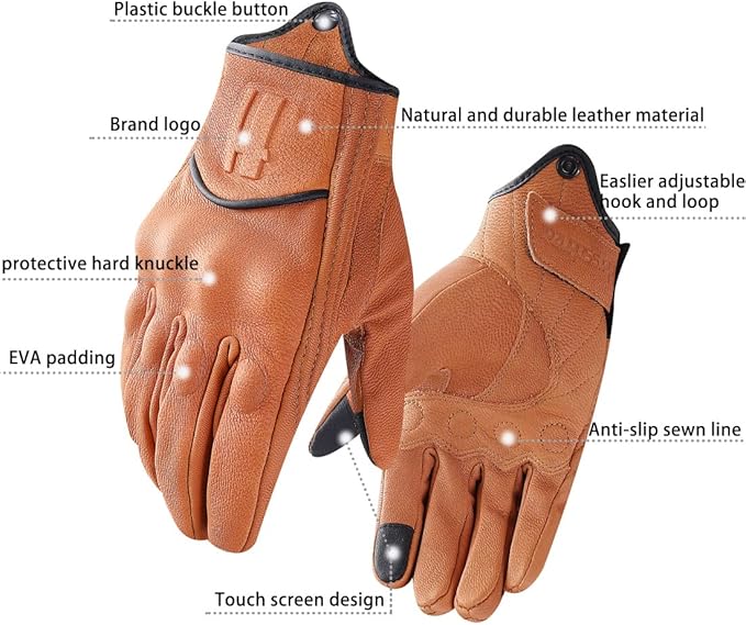 Harssidanzar Leather Motorcycle Gloves - Image 3