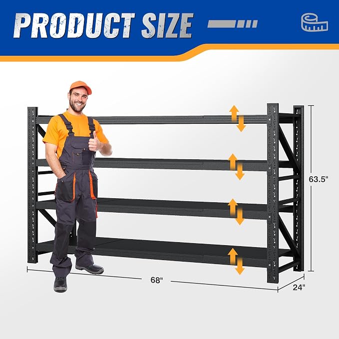 68" W Storage Shelves 8000lbs Garage Metal Shelving Heavy Duty Garage Shelves - Image 2