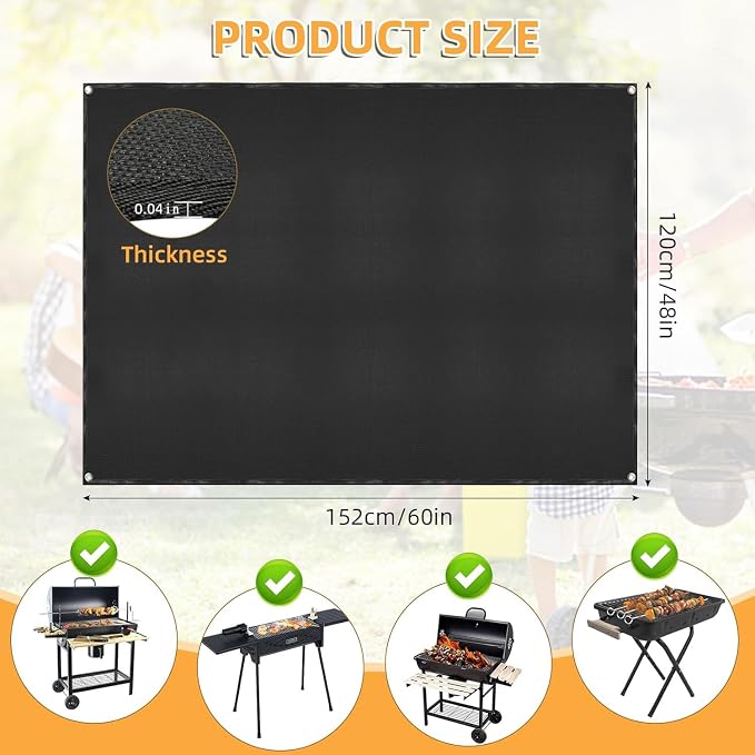 Under Grill Mat for Outdoor Grilling, 60 x 48 inches Double-Sided Fireproof - Image 2