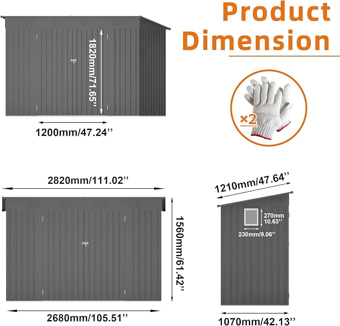 9x4 FT Lean to Shed with Window, Metal Sheds & Outdoor Storage with 6 Vents and - Image 2