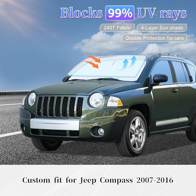 Sun Shade Sunshade for Jeep Compass Windshield Cover, 4-Layer Front Window - Image 2