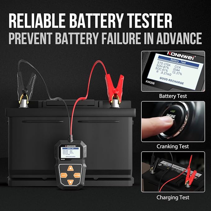 KONNWEI KW208 12V Car Battery Tester, 100-2000 CCA Load Tester Automotive - Image 4