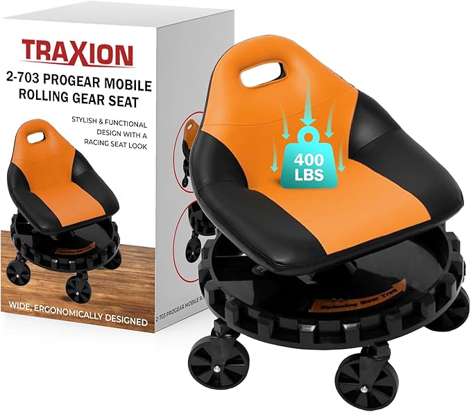 Traxion 400lb Capacity 2-703 Orange Progear Mobile Rolling Gear Seat by TraXionEngineeredProducts