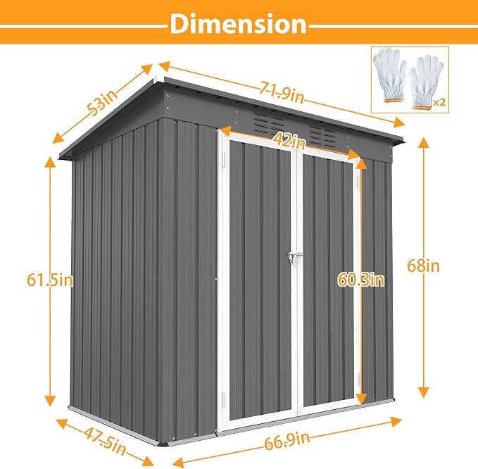 4'x6' Metal Shed Outdoor Storage Shed, Metal Steel Utility Tool Shed Storage - Image 3