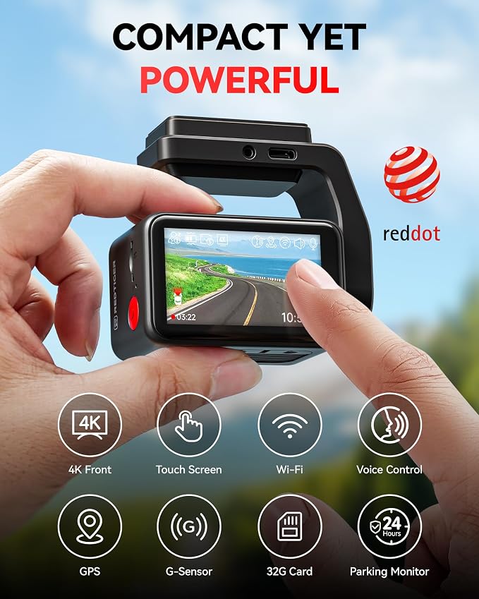 REDTIGER F4 4K Dash Cam Front, 2.2 inch Mini Car Camera, 2160P UHD Touch Screen - Image 2