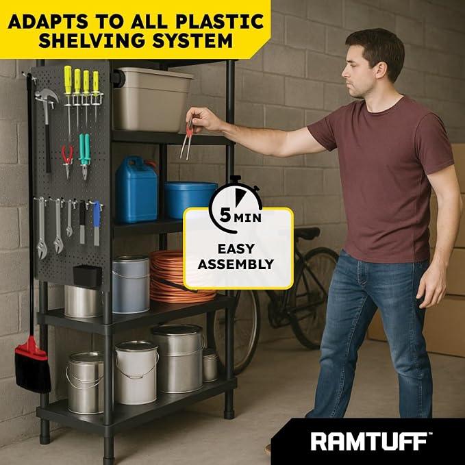 Ramtuff Universal PegBoard Kit for Plastic Shelving- Garage Storage Organizer - Image 2