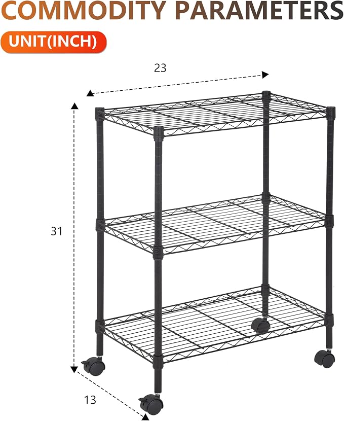BestOffice 3-Tier Adjustable Wire Shelving Storage Shelves Heavy Duty Shelving - Image 3