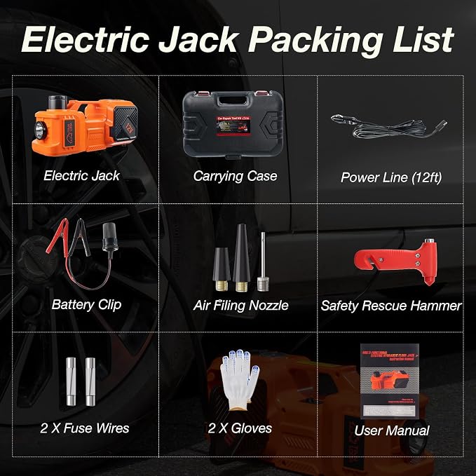 Electric Car Jack Kit with Hydraulic Lift 5-Ton, Tire Inflator Heavy-Duty 12V - Image 2